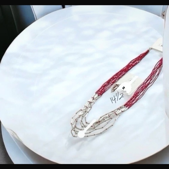 NWT Christopher & Banks red and silver necklace earrings set - Picture 4 of 4